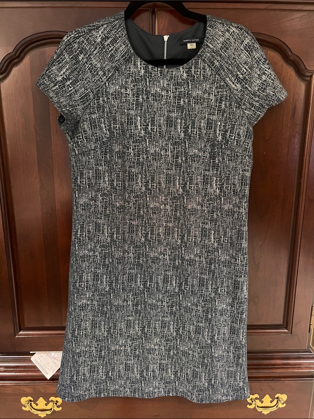 Tommy Hilfiger shimmery shiny navy blue silver White Textured Shift Dress office